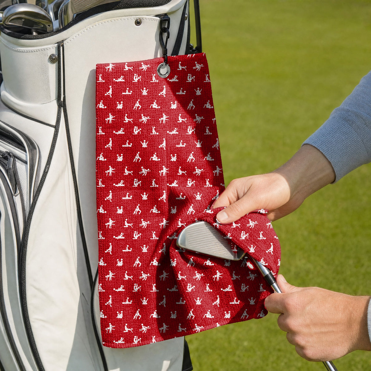 Stick Figure Golf Towel - Cleaning a Club