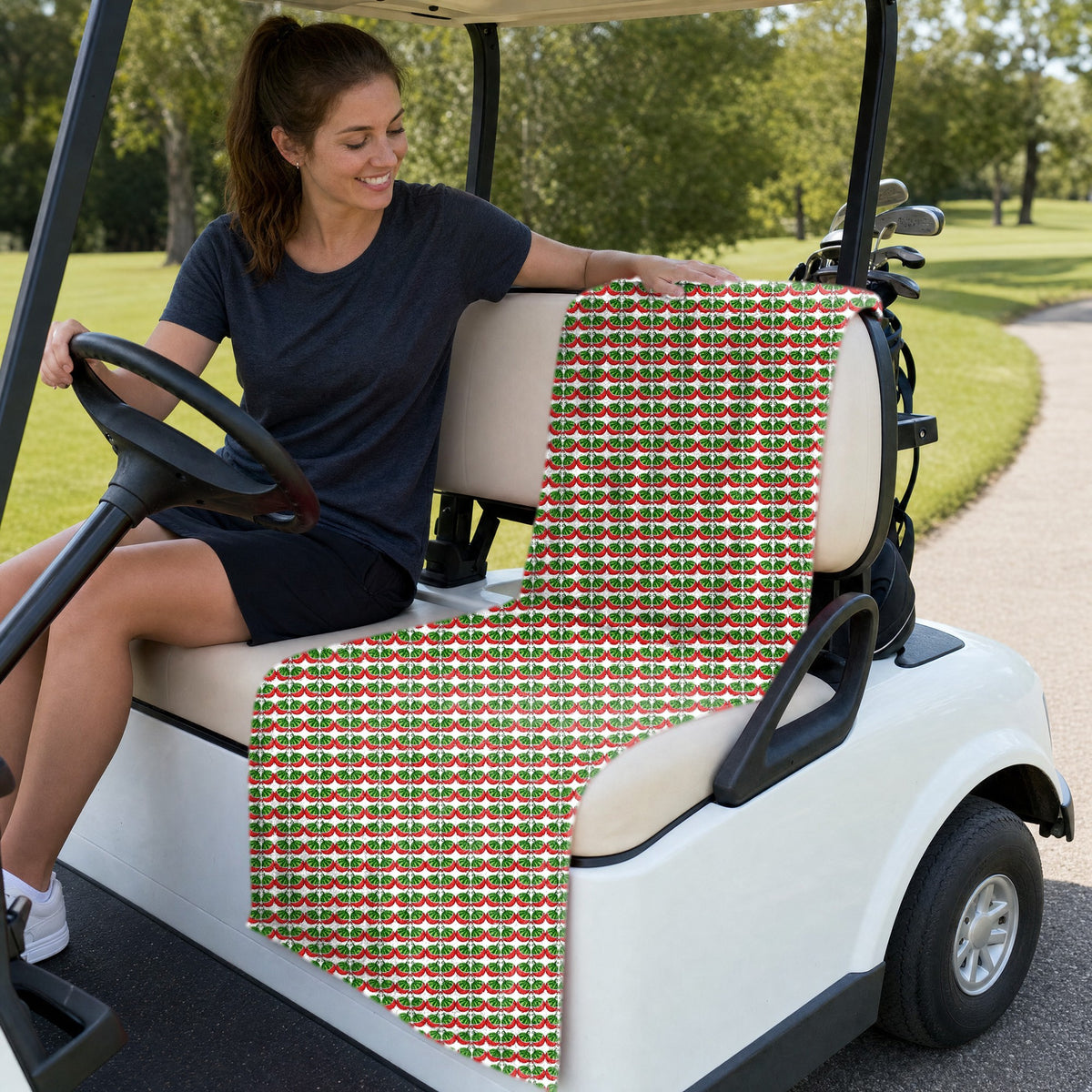 Stickfigures Playing Golf Full-Size Towel & Car Seat Cover - On a Golf Cart Seat