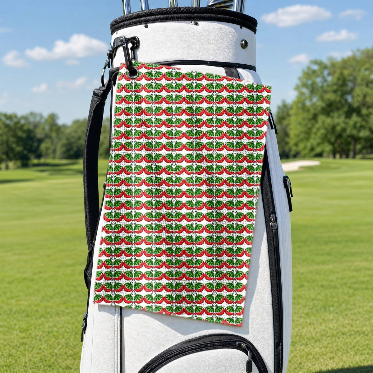 Stickfigures Playing Golf Golf Towel - Hanging on a Golf Bag