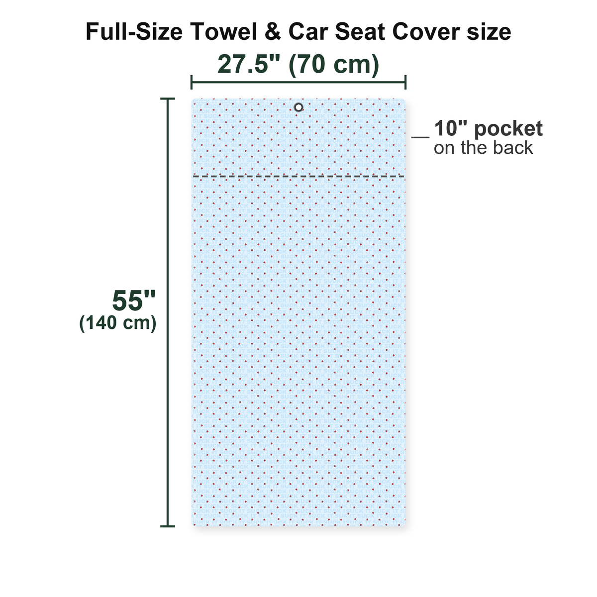 Suck It Full-Size Towel & Car Seat Cover - Size Chart
