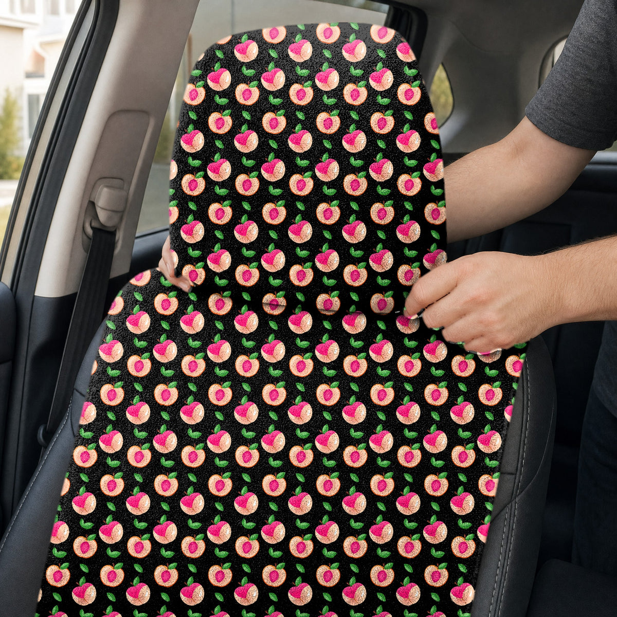 Sweet Peach Charm Full-Size Towel & Car Seat Cover - Headrest Pocket