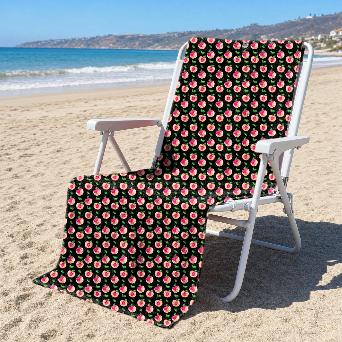 Sweet Peach Charm Full-Size Towel & Car Seat Cover - On a Beach Chair