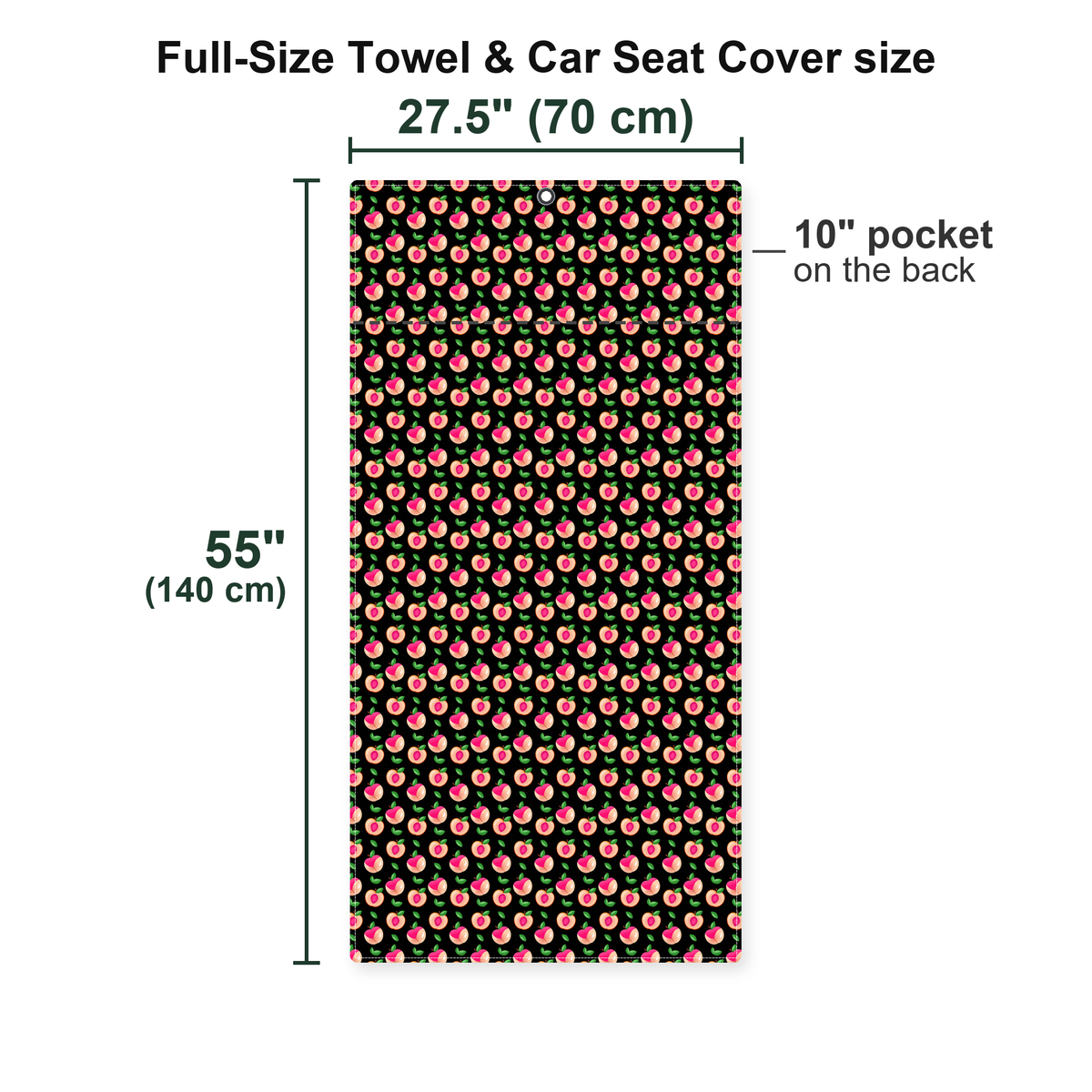 Sweet Peach Charm Full-Size Towel & Car Seat Cover - Size Chart