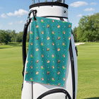 Teal Squirrel Golf Towel - Hanging on a Golf Bag