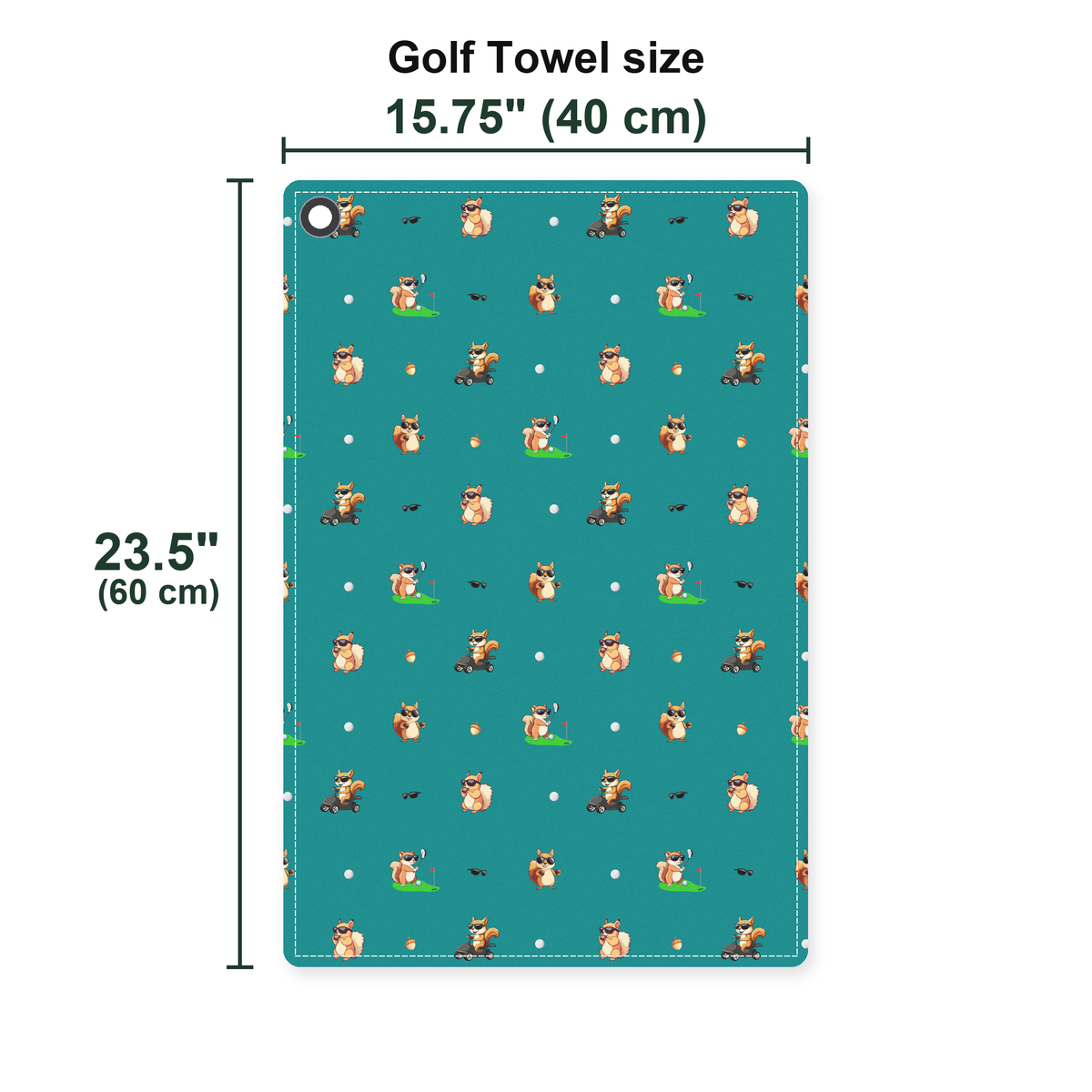 Teal Squirrel Golf Towel - Size Chart