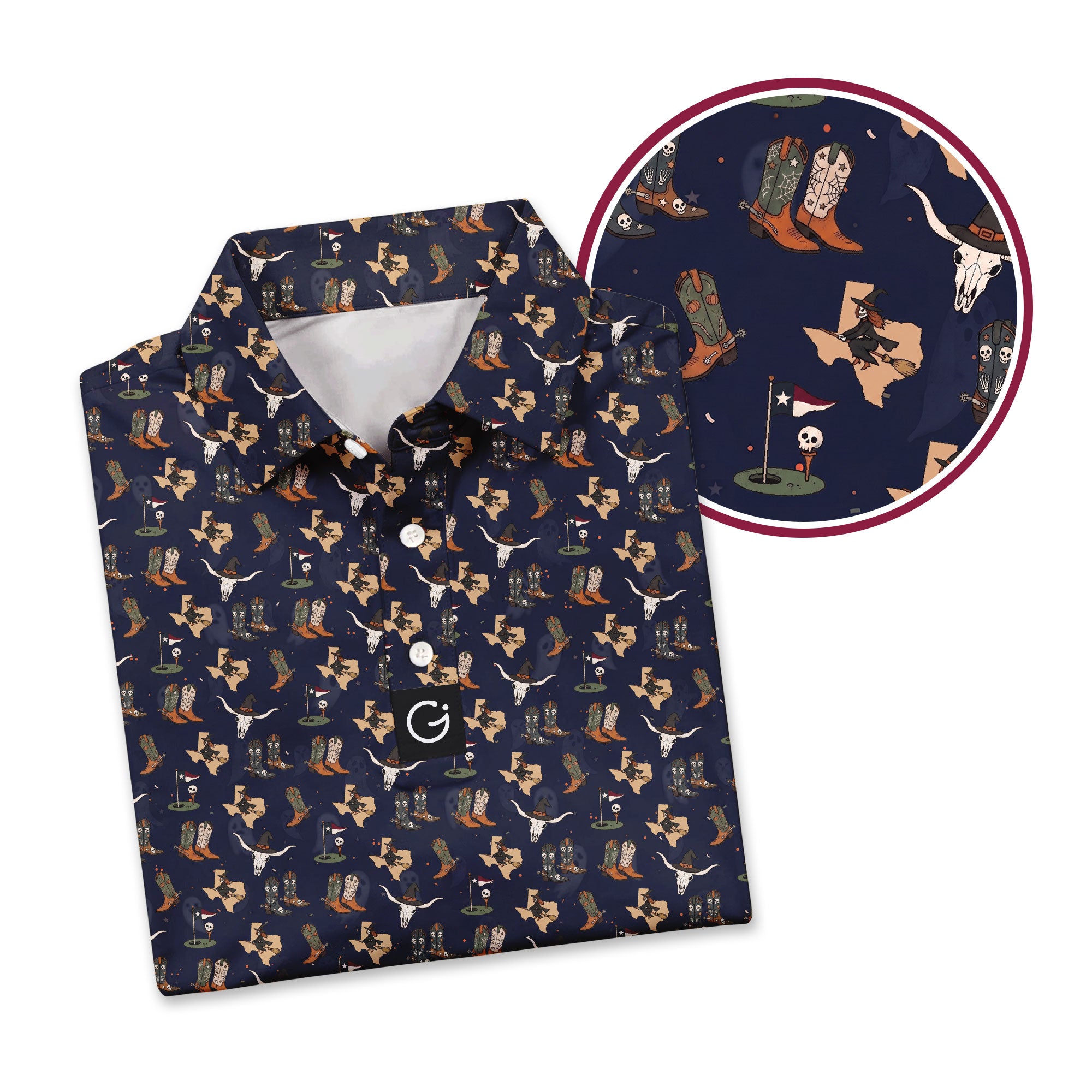 Texas After Dark Polo Shirt For Men - Detail Close-up