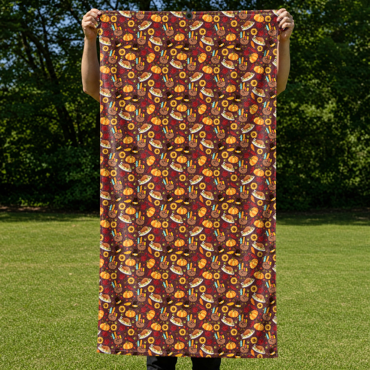Thanksgiving Peace Turkey Funny Full-Size Towel & Car Seat Cover - Held Open