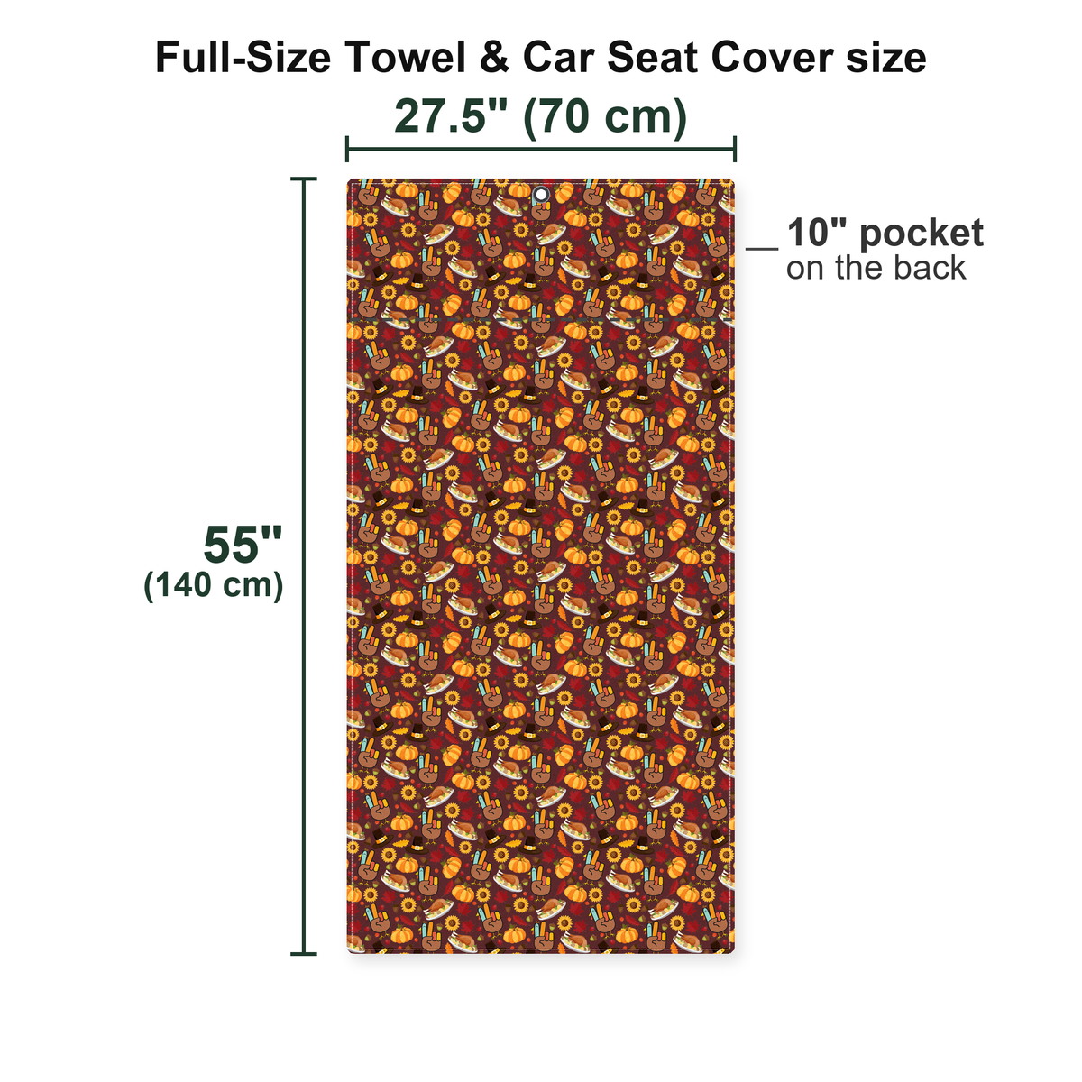 Thanksgiving Peace Turkey Funny Full-Size Towel & Car Seat Cover - Size Chart