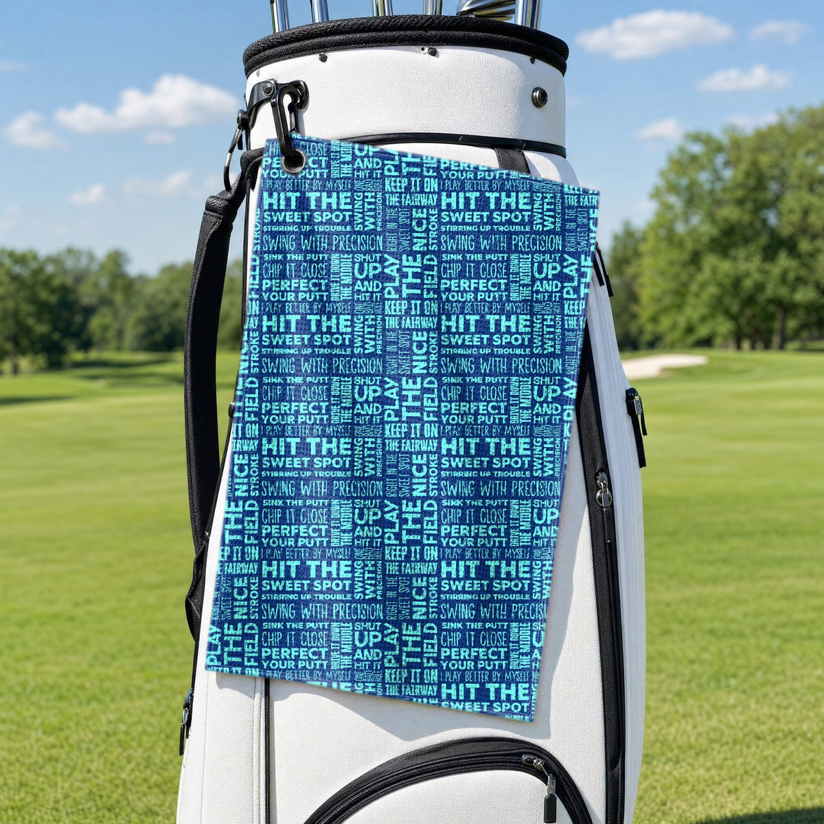 That What's She Said Golf Towel - Hanging on a Golf Bag