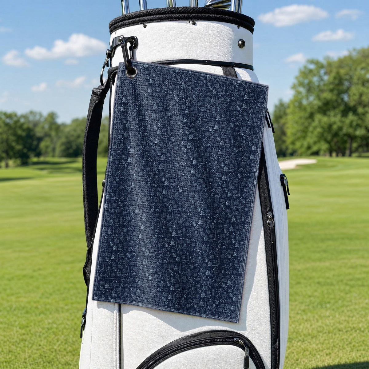 The American Golf Towel - Hanging on a Golf Bag