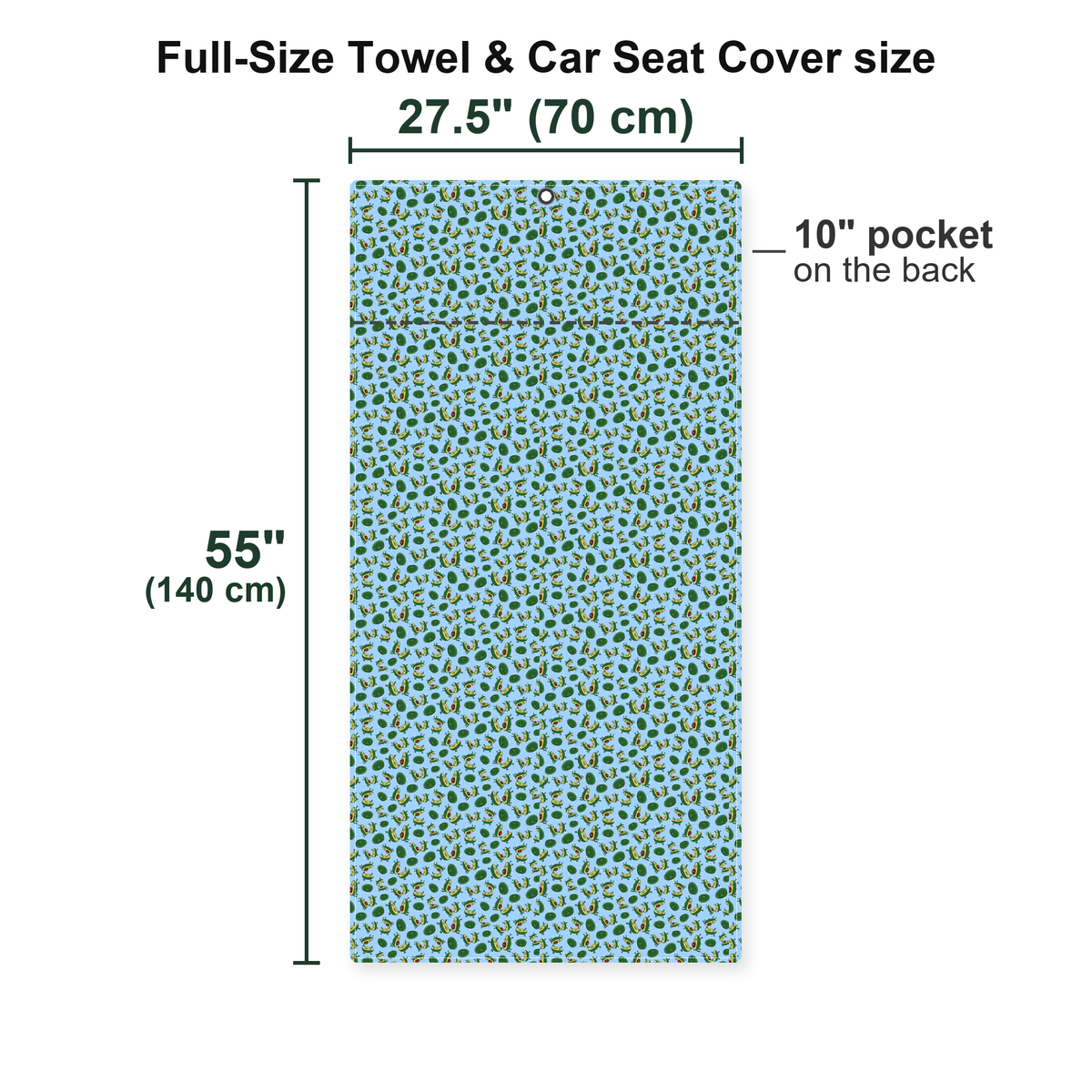 The Avocado Jump Full-Size Towel & Car Seat Cover - Size Chart