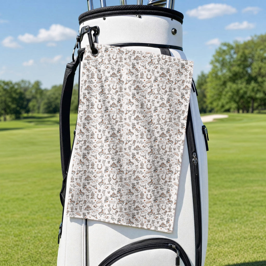 The Outlaw Golf Towel - Hanging on a Golf Bag
