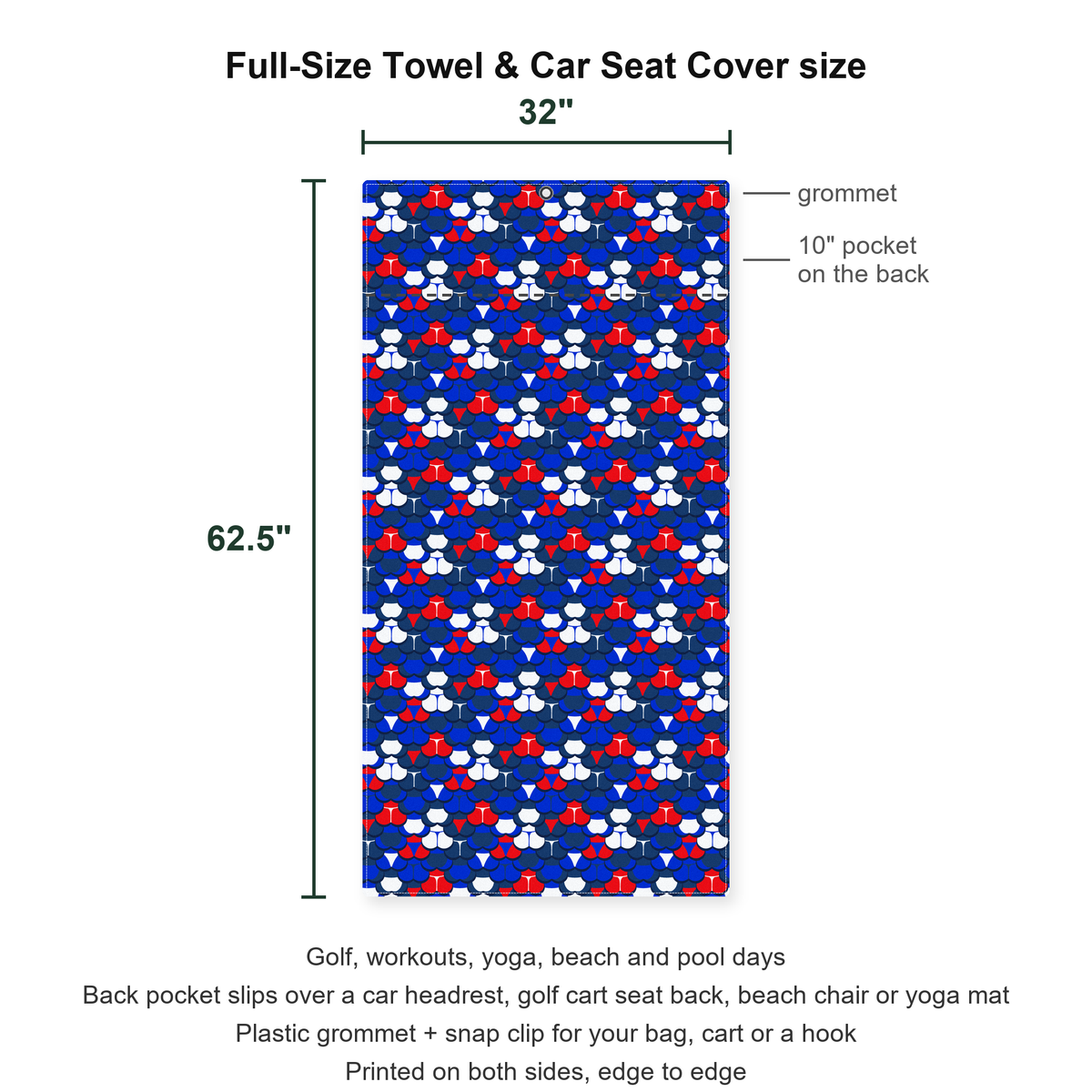 The Patriot Full-Size Towel & Car Seat Cover - Size Chart