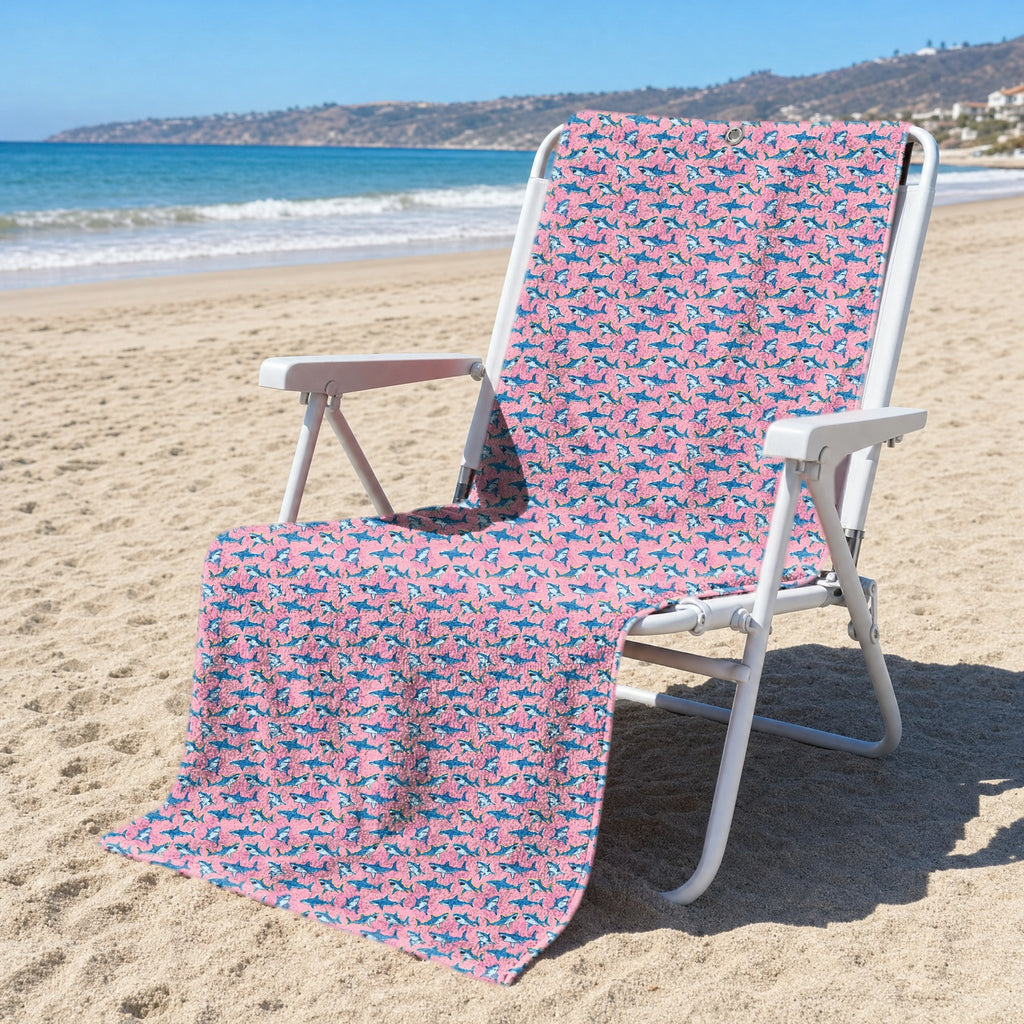 The Pink Sharks Full-Size Towel & Car Seat Cover - On a Beach Chair