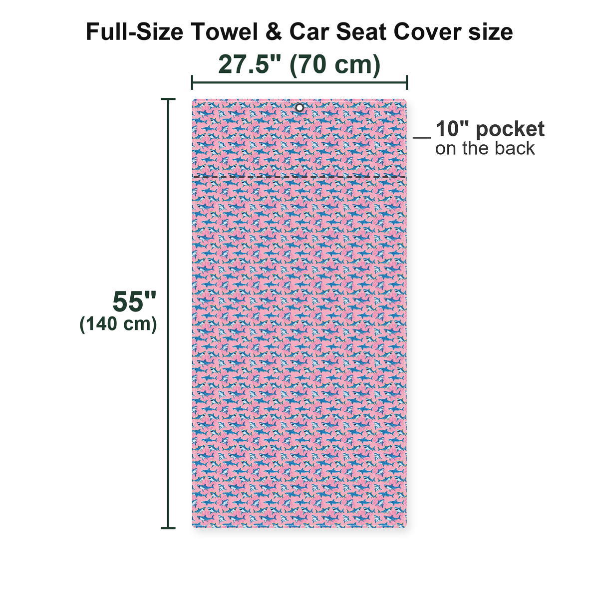 The Pink Sharks Full-Size Towel & Car Seat Cover - Size Chart