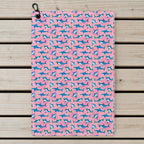 The Pink Sharks Golf Towel - Laid Flat