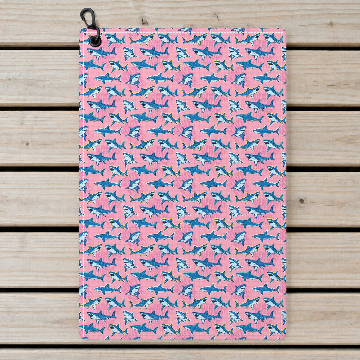 The Pink Sharks Golf Towel - Laid Flat