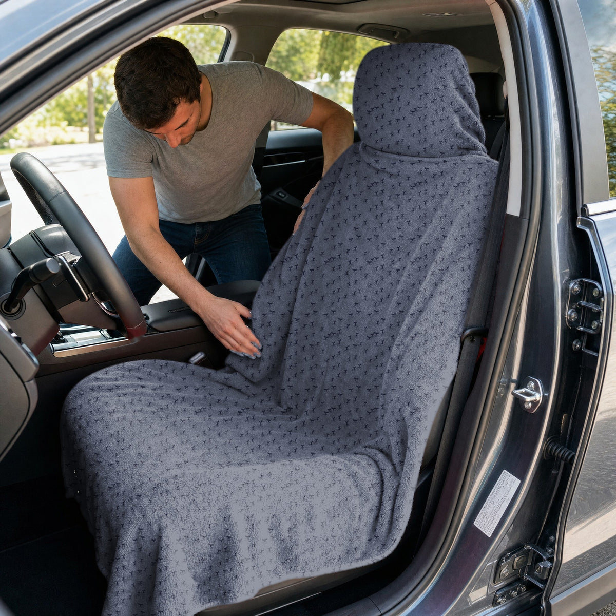 The Scattered Whales Full-Size Towel & Car Seat Cover - In the Car