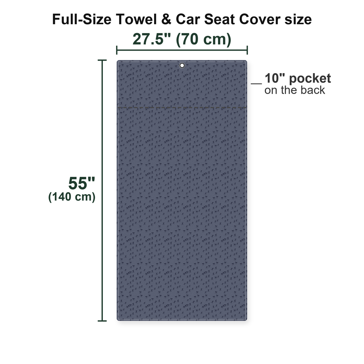 The Scattered Whales Full-Size Towel & Car Seat Cover - Size Chart