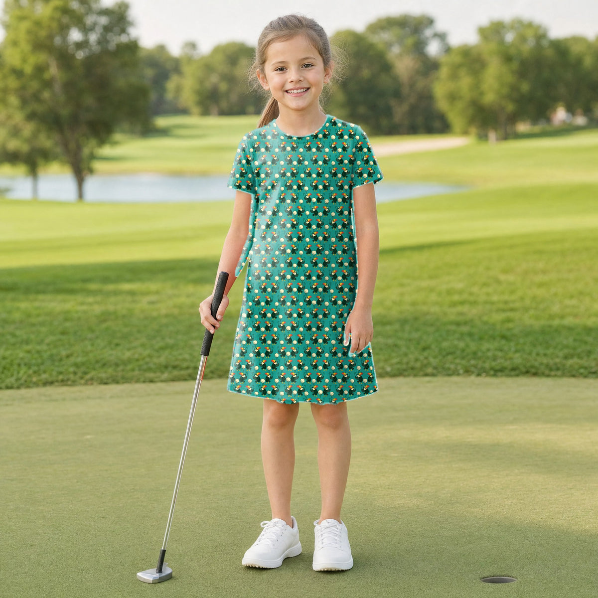 Toucan Tee Time Kids Dress - Model Front