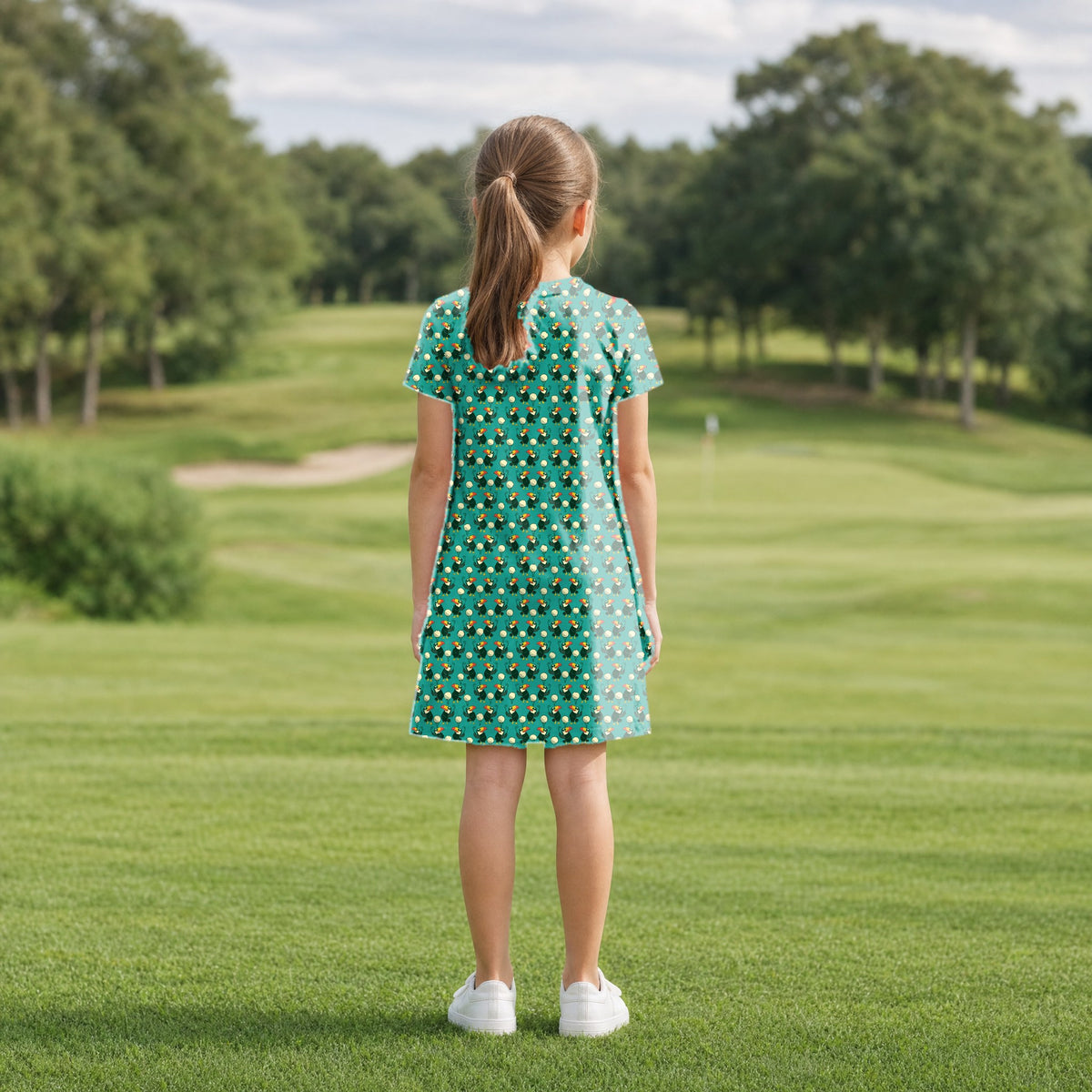 Toucan Tee Time Kids Dress - Model Back