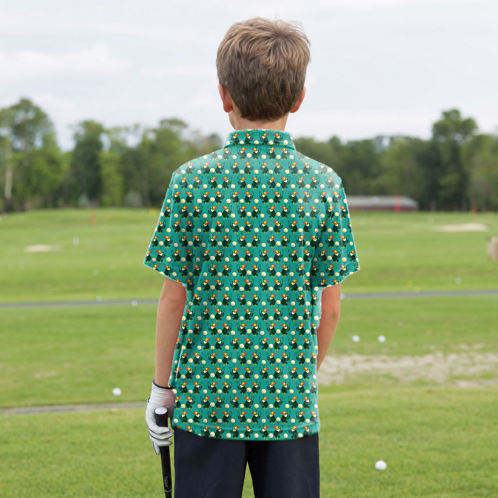 Toucan Tee Time Youth Golf Polo - Model Back