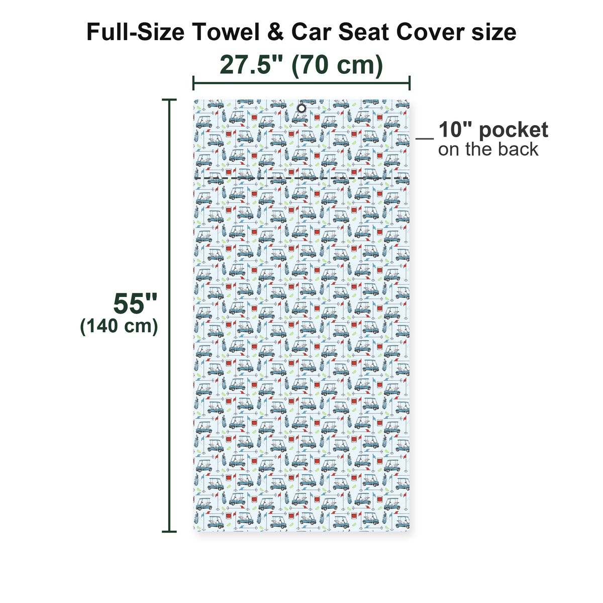 Transfusion Golf Full-Size Towel & Car Seat Cover - Size Chart