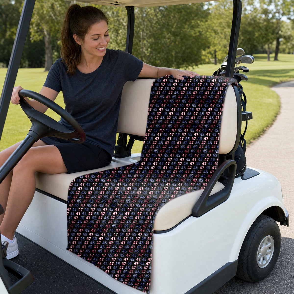 True American Special Edition Full-Size Towel & Car Seat Cover - On a Golf Cart Seat