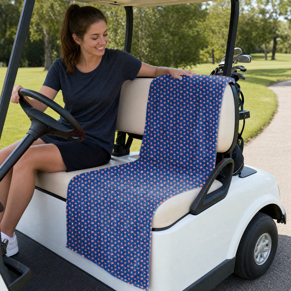 Uncle Sam Patriotic Full-Size Towel & Car Seat Cover - On a Golf Cart Seat