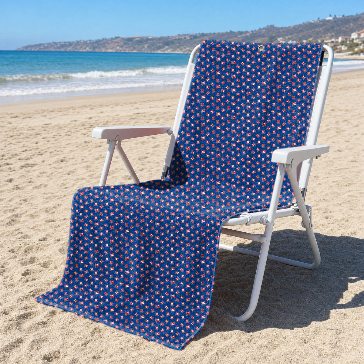 Uncle Sam Patriotic Full-Size Towel & Car Seat Cover - On a Beach Chair