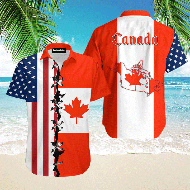 Canada Flag Red Aloha Hawaiian Shirts For Men And For Women WT7234 Gerbera Prints