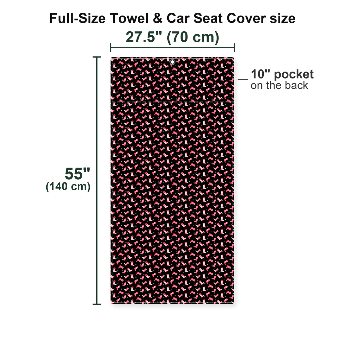 Western Tee Haw Let's Go Cowgirl Boots Full-Size Towel & Car Seat Cover - Size Chart