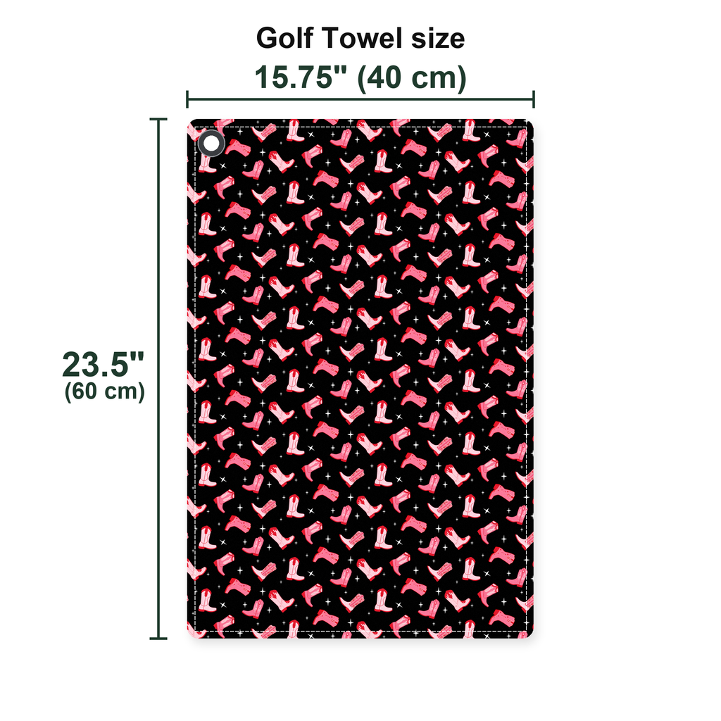 Western Tee Haw Let's Go Cowgirl Boots Golf Towel - Size Chart