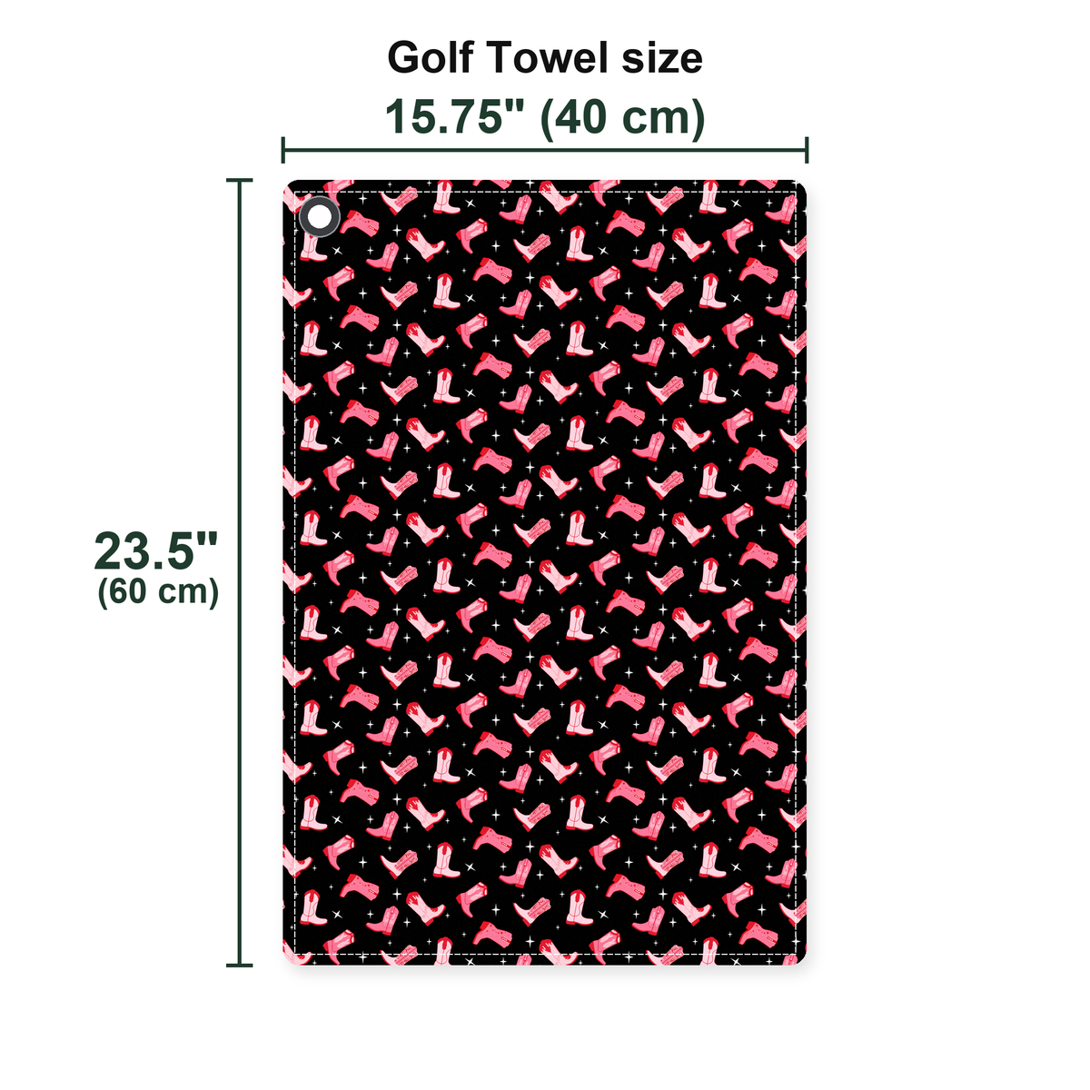 Western Tee Haw Let's Go Cowgirl Boots Golf Towel - Size Chart
