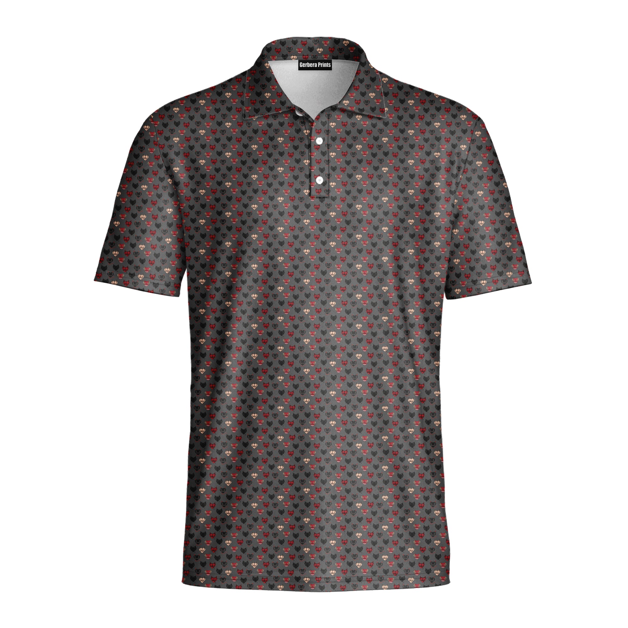 Wicked Hearts Polo Shirt For Men - GREY-FRONT