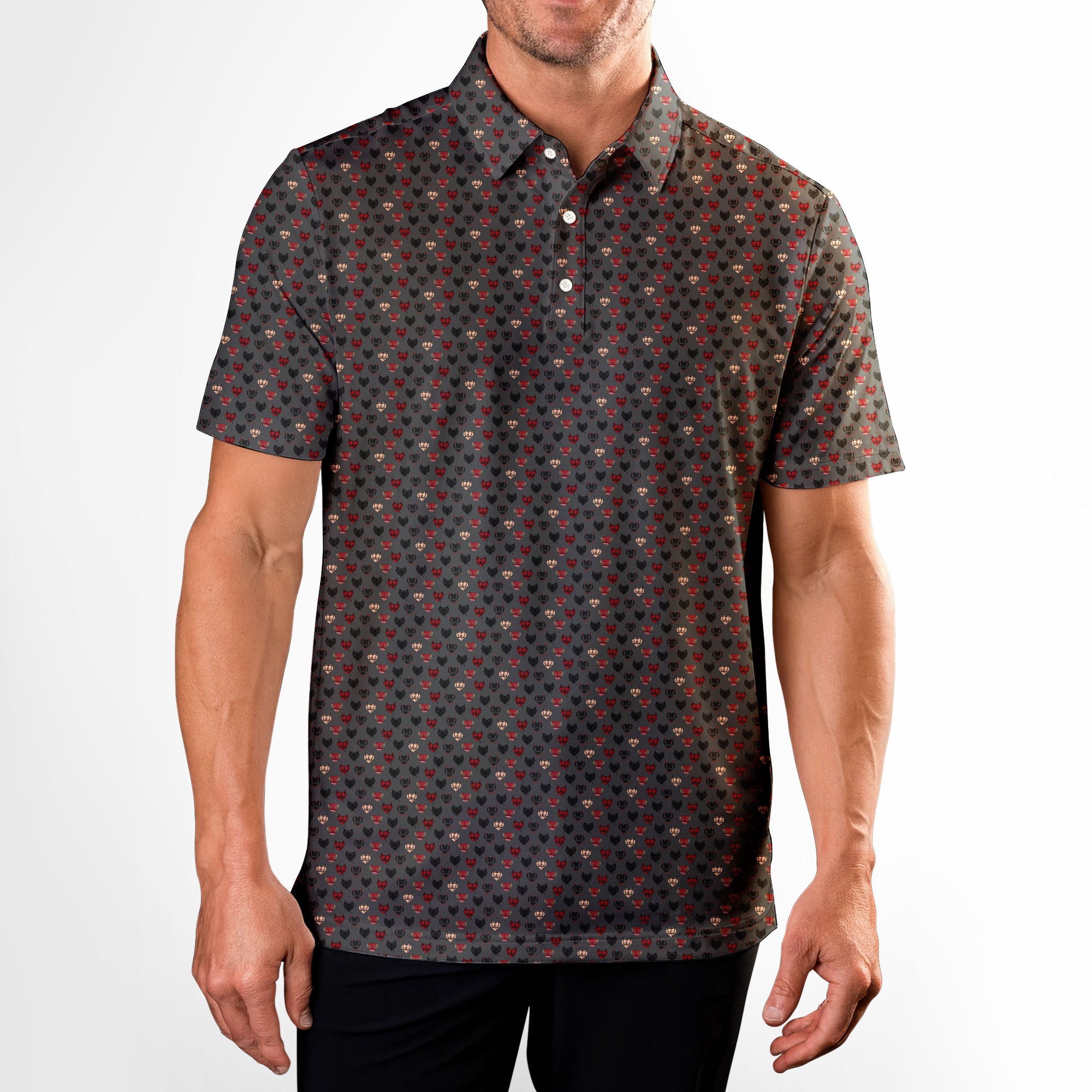 Wicked Hearts Polo Shirt For Men - GREY-M-F