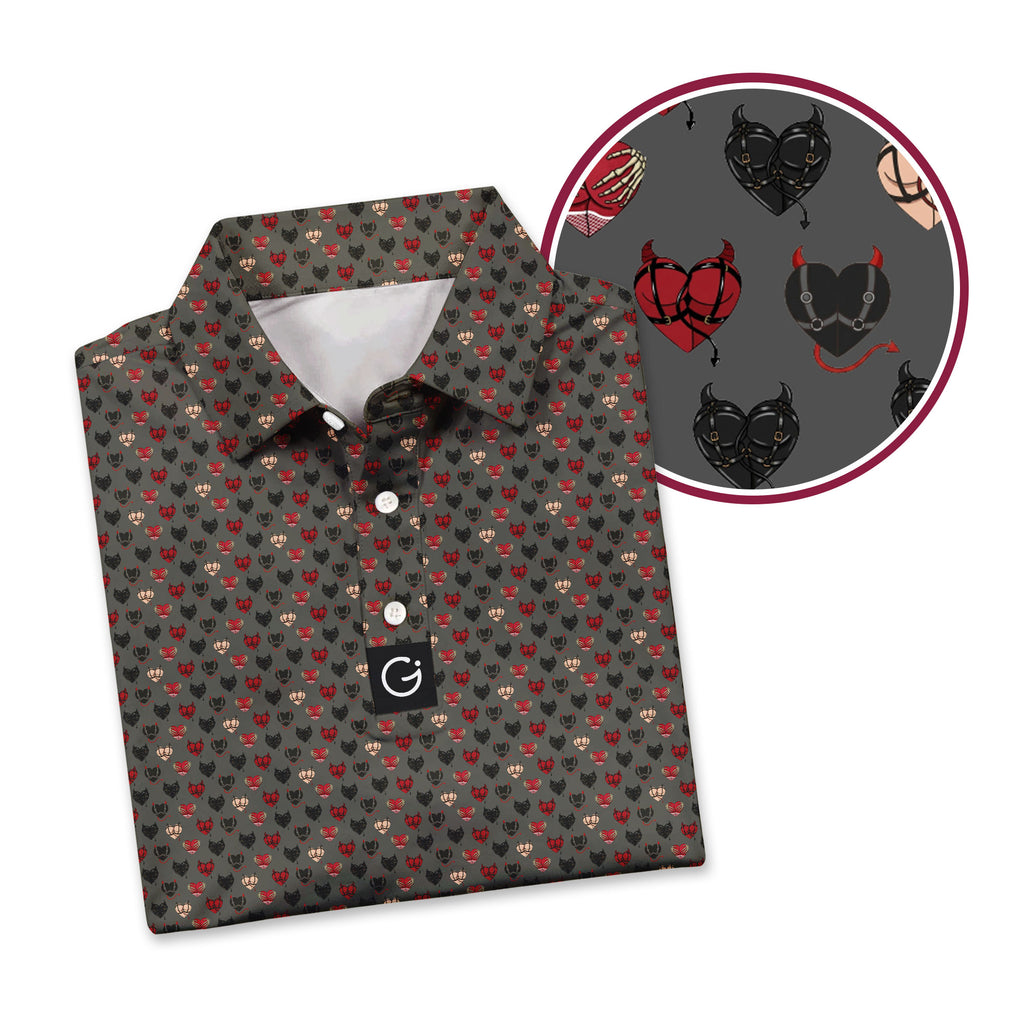 Wicked Hearts Polo Shirt For Men - GREY-ZOOM