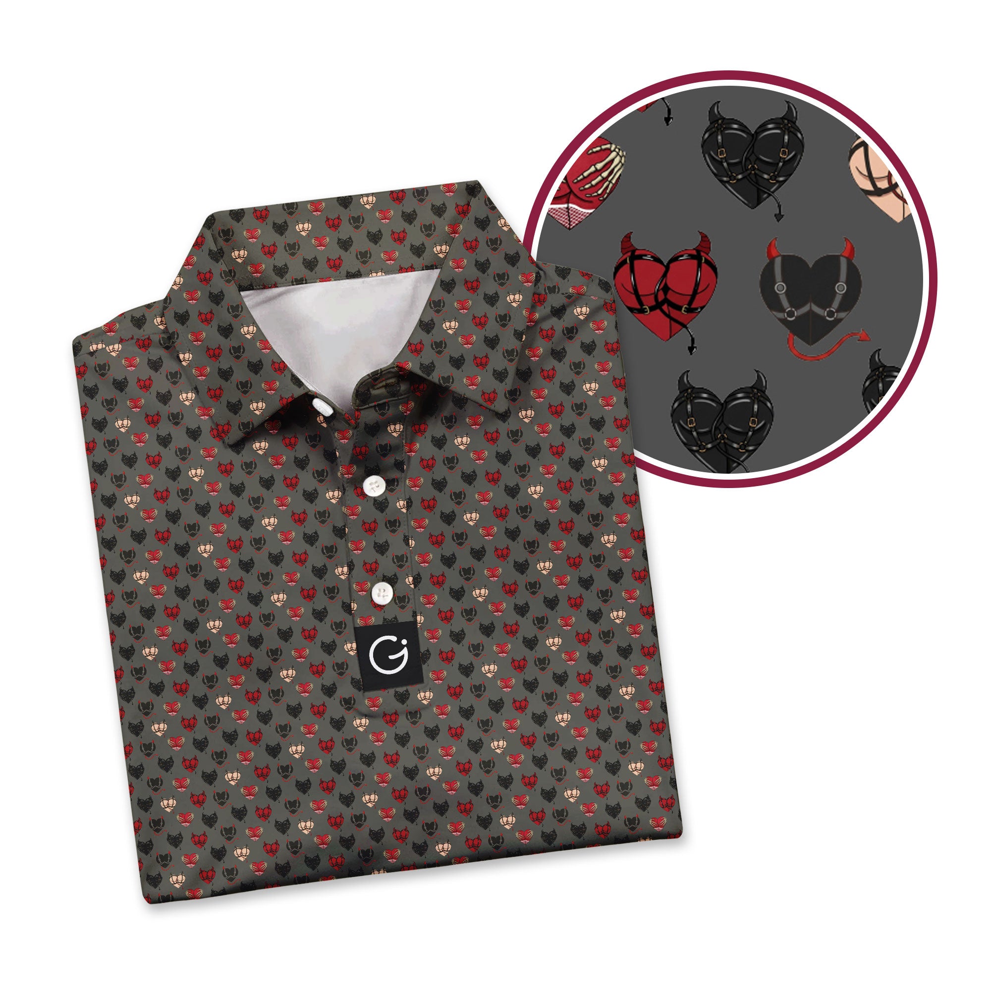 Wicked Hearts Polo Shirt For Men - GREY-ZOOM