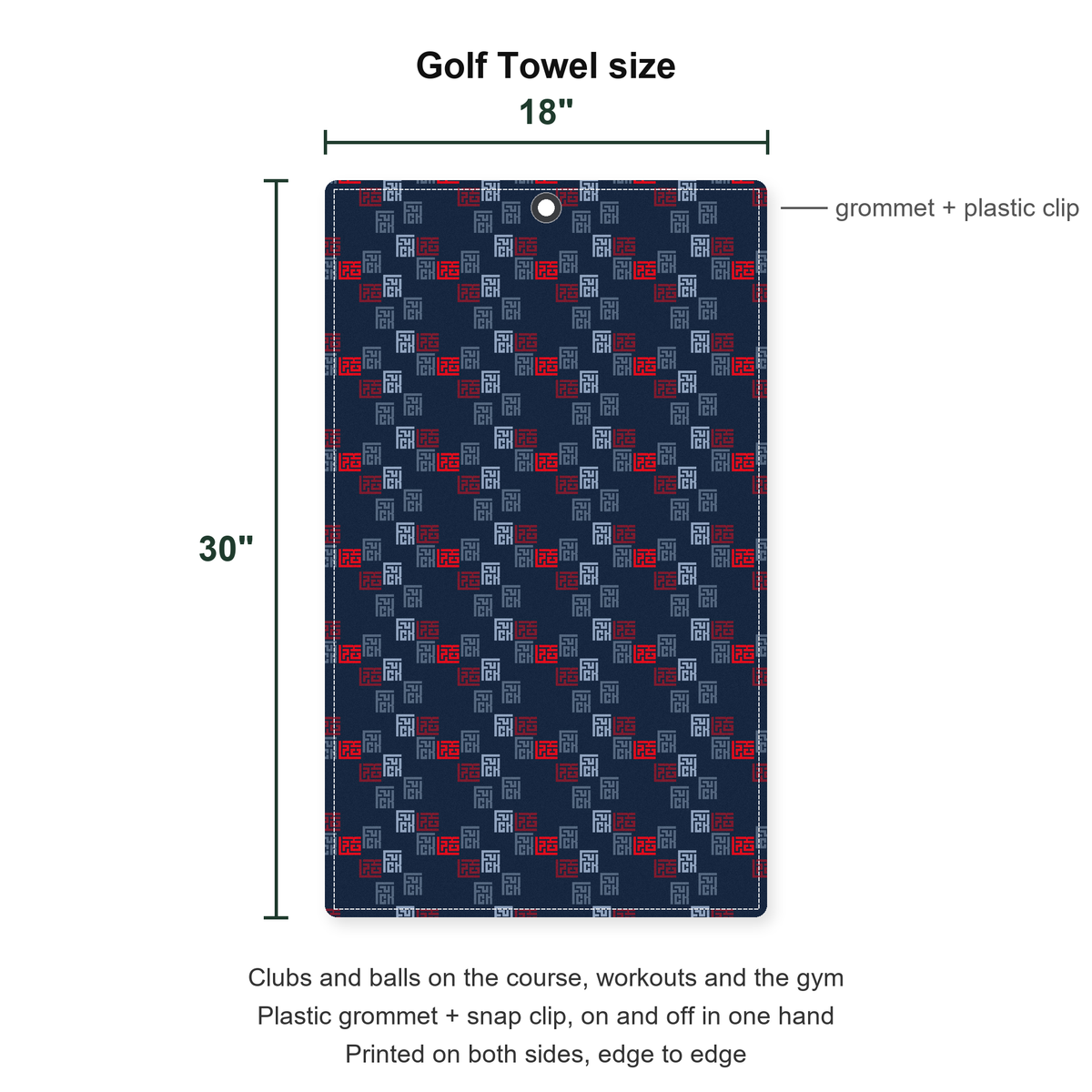 Word Art Golf Towel - Size Chart