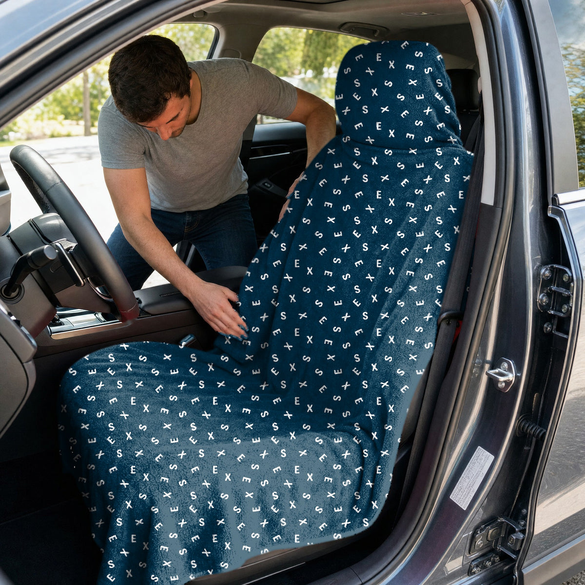 Words Swirl Full-Size Towel & Car Seat Cover - In the Car