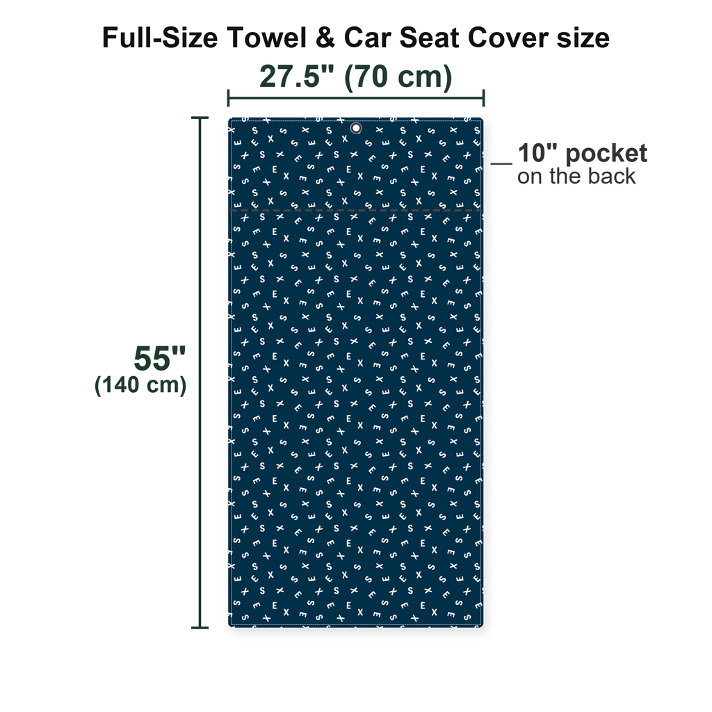 Words Swirl Full-Size Towel & Car Seat Cover - Size Chart