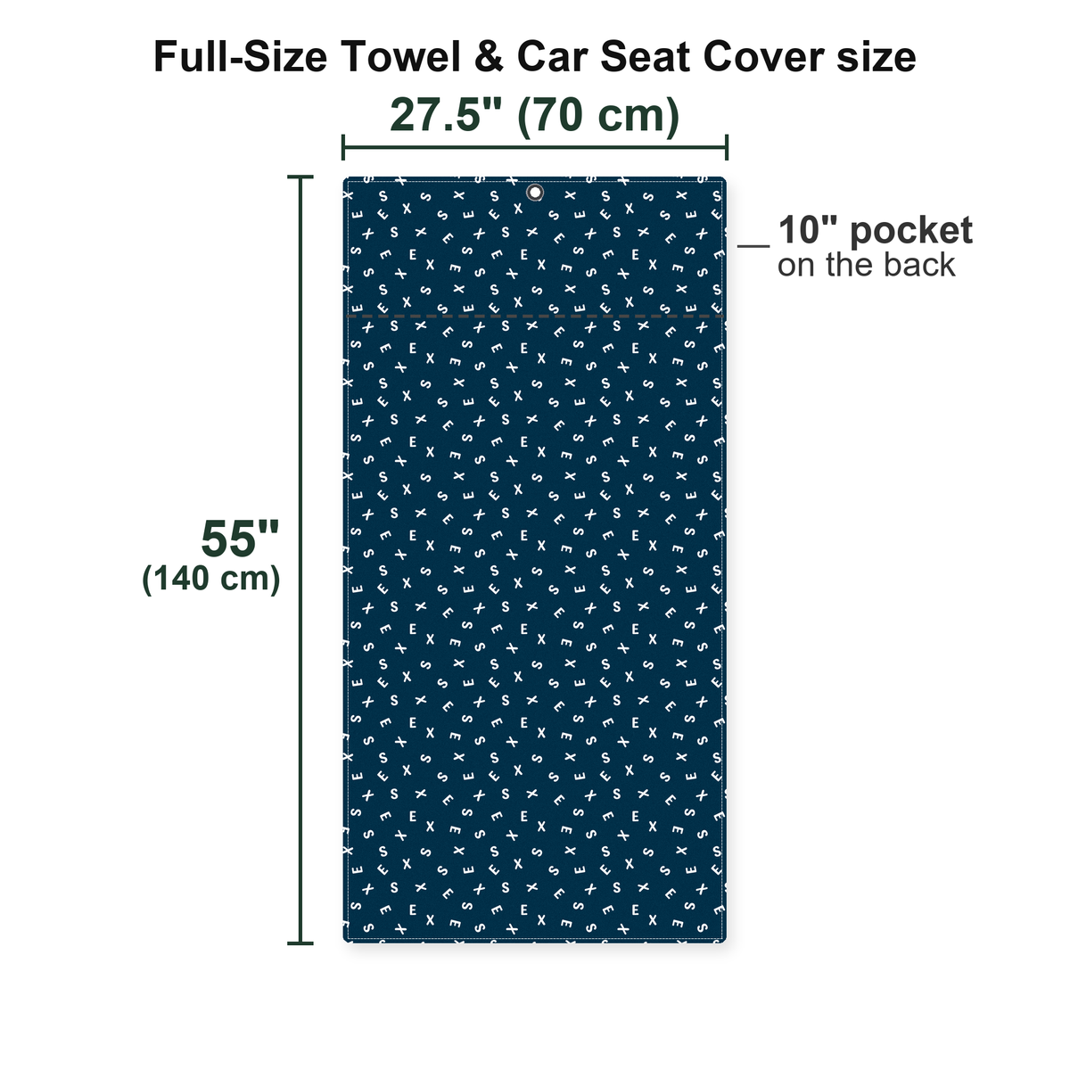 Words Swirl Full-Size Towel & Car Seat Cover - Size Chart