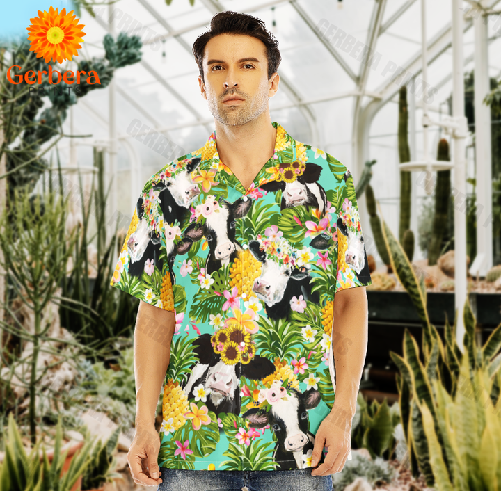 Funny Cow With Flowers Pineapple Aloha Hawaiian Shirts For Men And Women WT1531