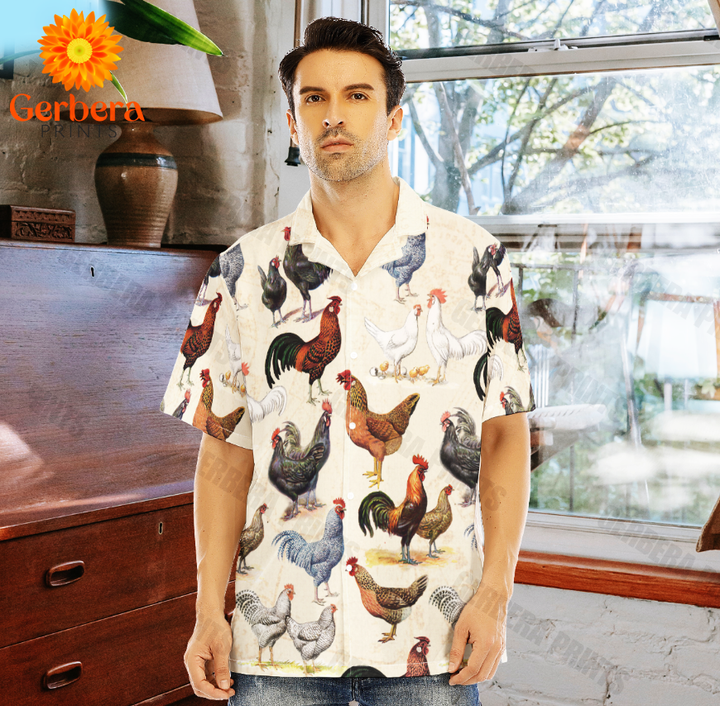 Different Breeds of Chickens Pattern White Aloha Hawaiian Shirts For Men And For Women WT1904