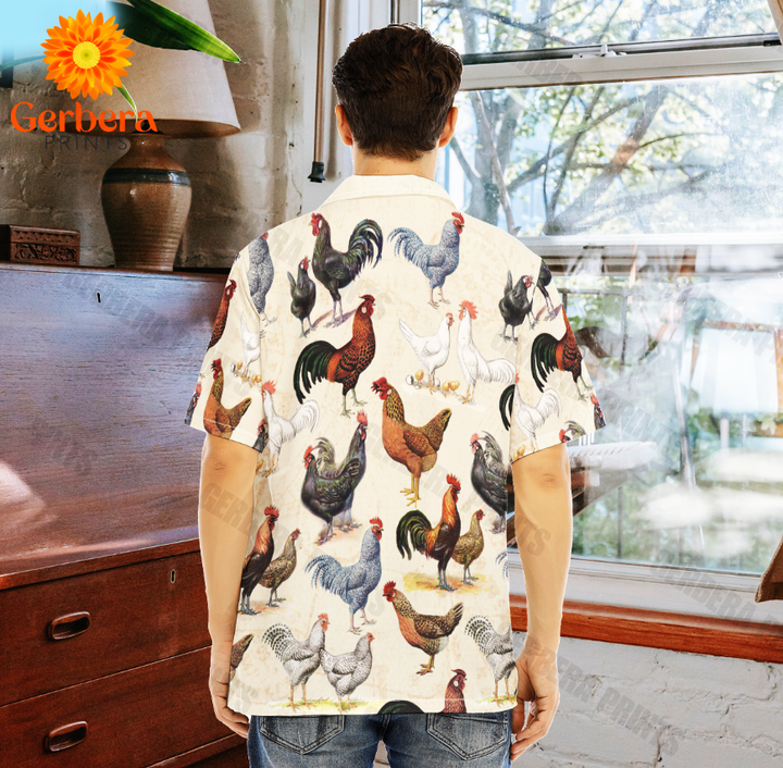 Different Breeds of Chickens Pattern White Aloha Hawaiian Shirts For Men And For Women WT1904