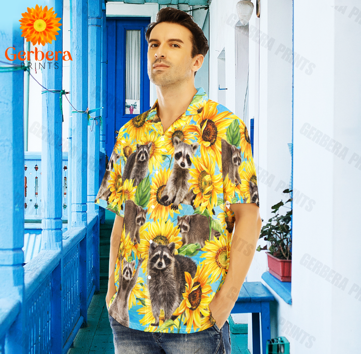 Raccoon Loves Sunflower Pattern Aloha Hawaiian Shirts For Men And For Women WT4072 gerbera prints