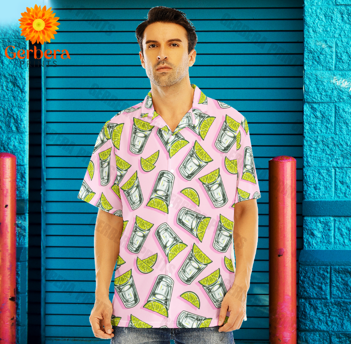 Margarita Cocktail Tequila With Lime Pattern Pink Aloha Hawaiian Shirts For Men And For Women WT6263