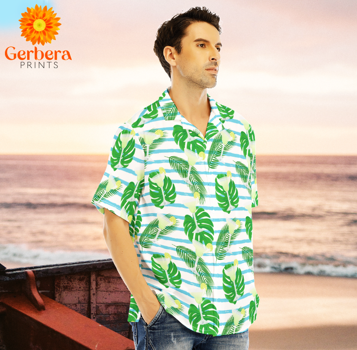 Glasses Of Margarita Cocktail Fresh Drinks Green And White Aloha Hawaiian Shirts For Men And For Women WT6265