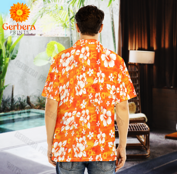 Orange Hibiscus Flowers Aloha Hawaiian Shirts For Men And For Women WT9199 gerbera prints