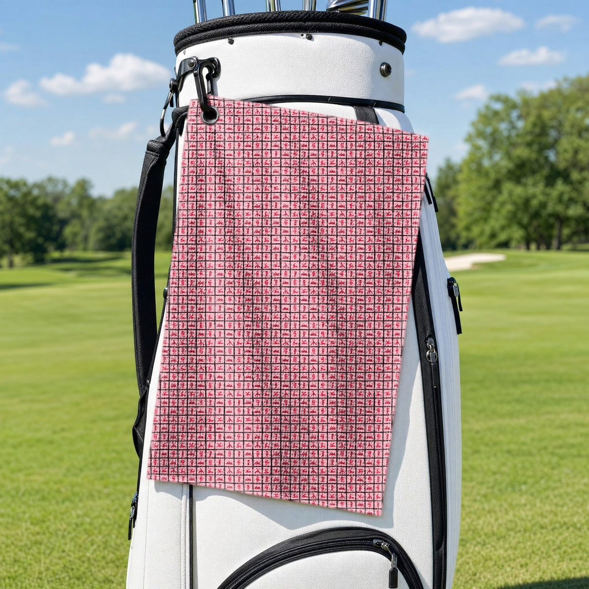 XO Golf Towel - Hanging on a Golf Bag